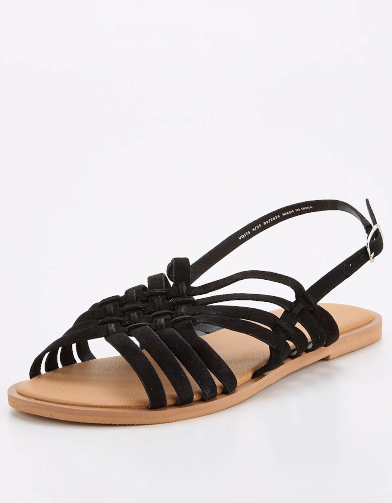 Extra Wide Fit Leather Strappy Weave Sandal - Black