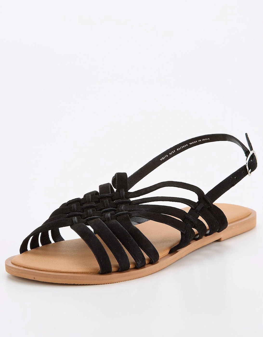 Extra Wide Fit Leather Strappy Weave Sandal - Black, 2 of 1