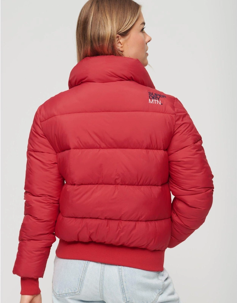 Retro Panel Short Puffer Jacket - Red
