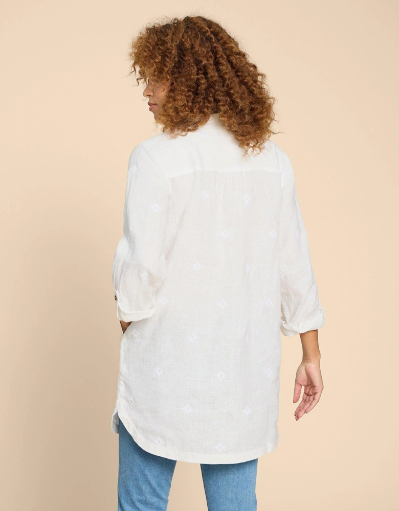Evelyn Embroidered Linen Tunic - White