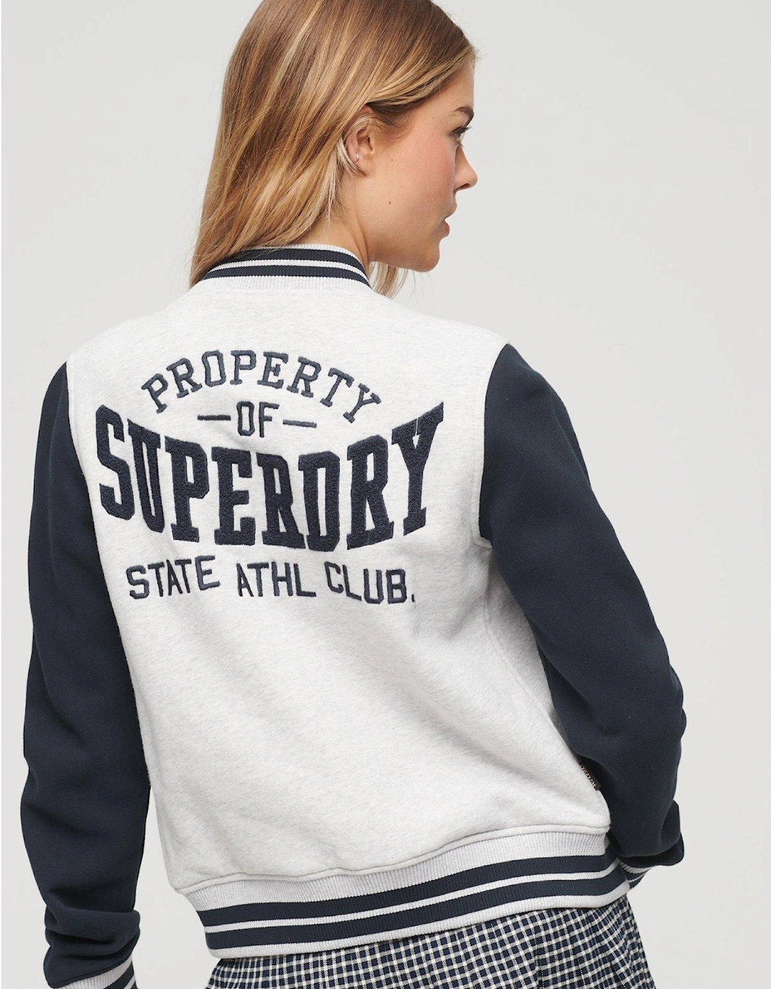 College Scripted Jersey Bomber Jacket - Navy