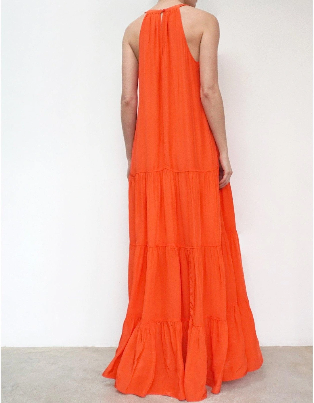 Tiered Halter Neck Maxi Dress - Orange