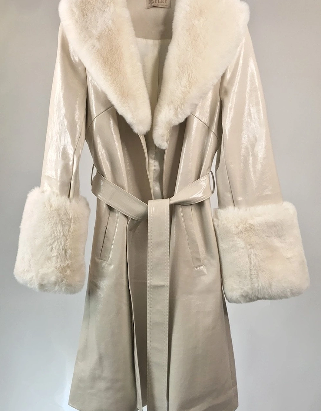 Cream Faux Suede Carrie Coat with Detachable Faux Fur Cuffs and Collar