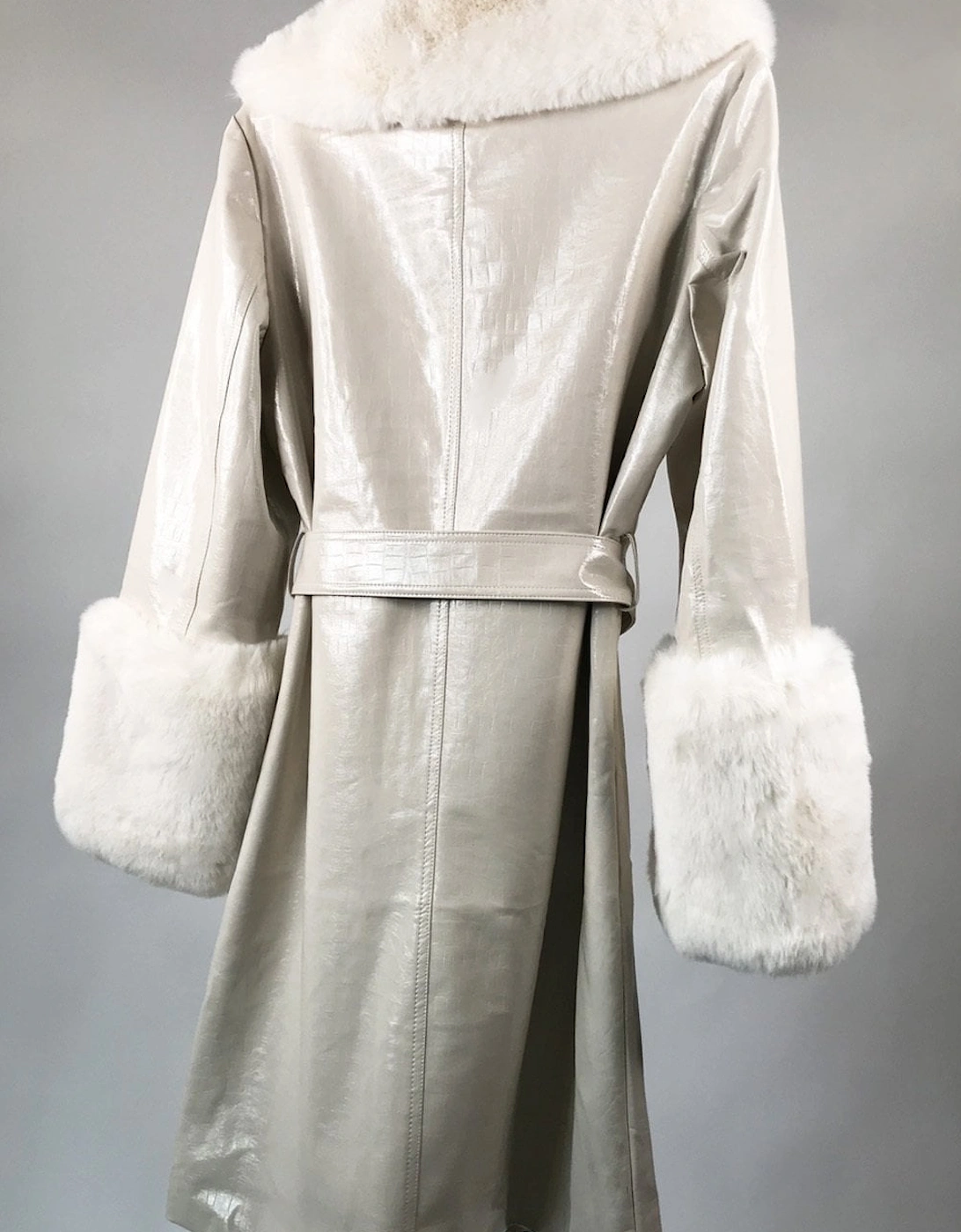 Cream Faux Suede Carrie Coat with Detachable Faux Fur Cuffs and Collar