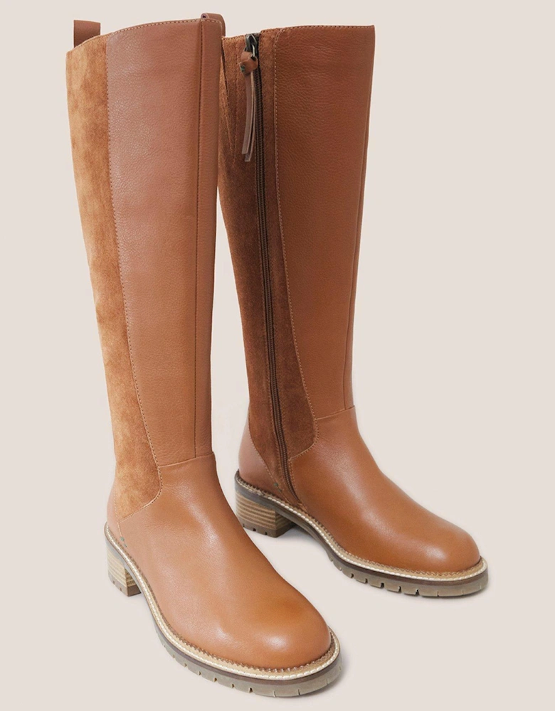Serena Leather Knee High Boot - Brown