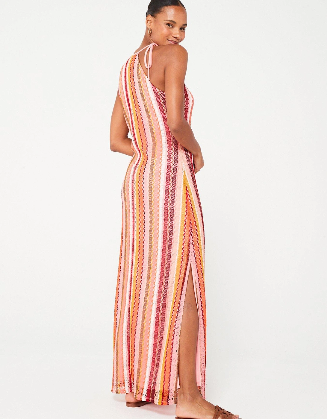 Halter Stripe Maxi Dress - Orange