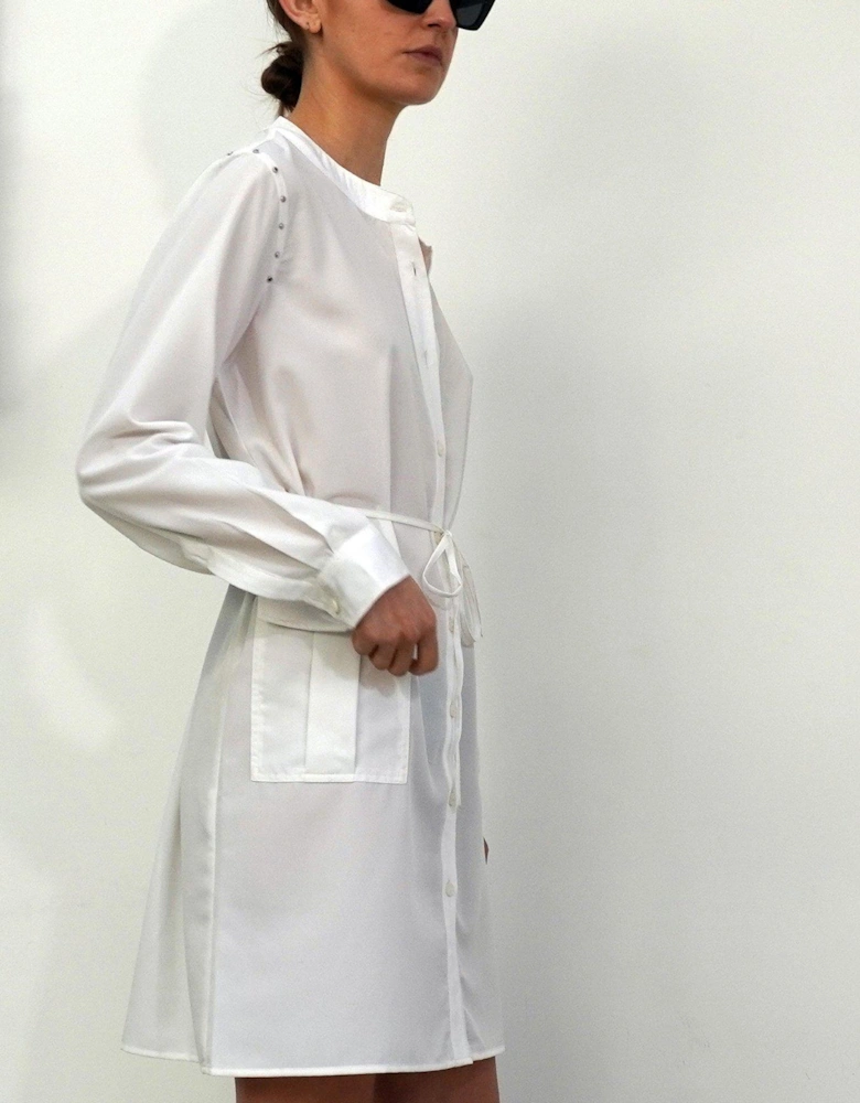 Long Sleeve Pocket Detail Tunic Shirt Dress - White