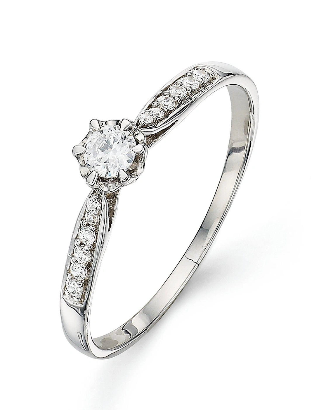 9 Carat White Gold 20 Points Diamond Solitaire Ring with Diamond Shoulders, 3 of 2