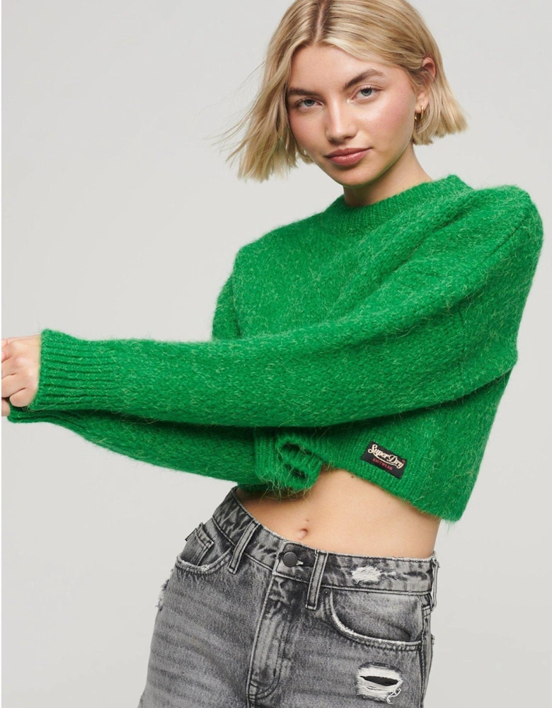 Vintage Textured Crop Knit Jumper - Green
