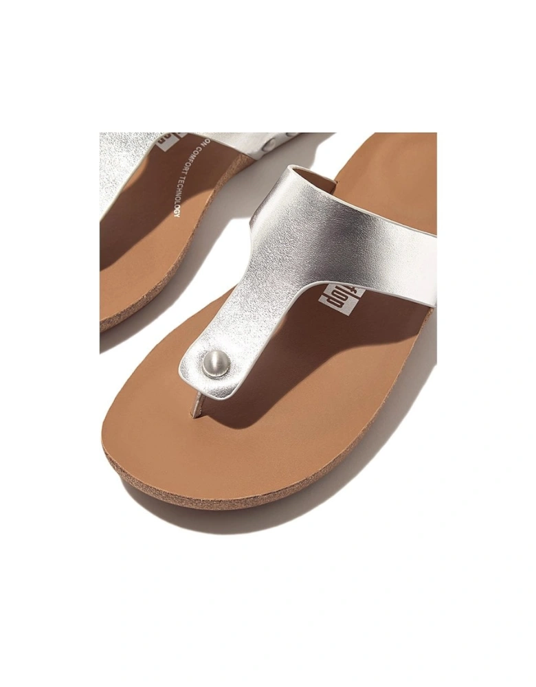 IQushion Womens Metallic-Leather Toe-Post Sandals