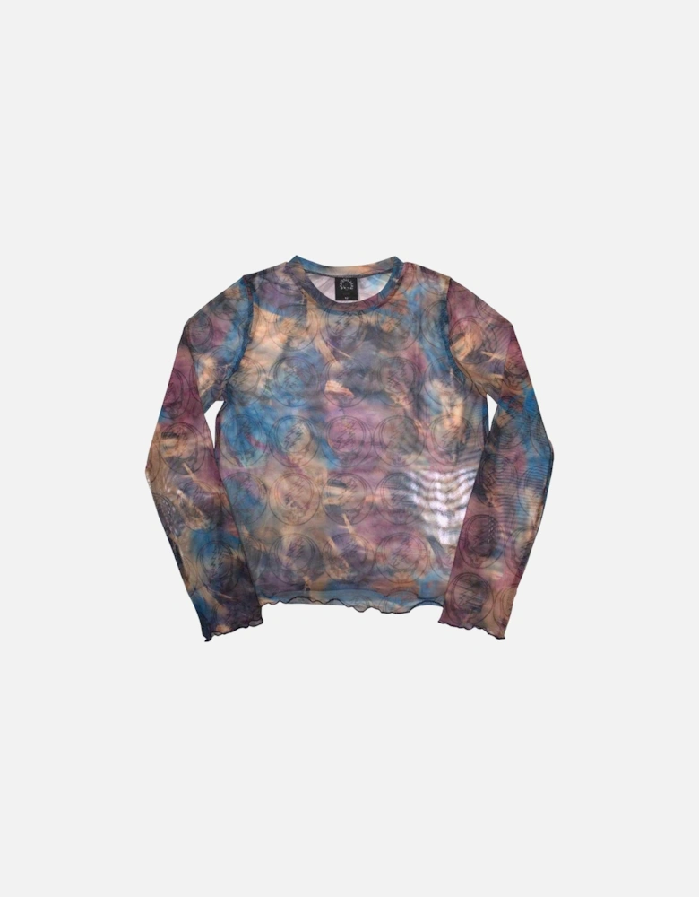 Womens/Ladies Stealy All-Over Print Mesh Long-Sleeved Crop Top