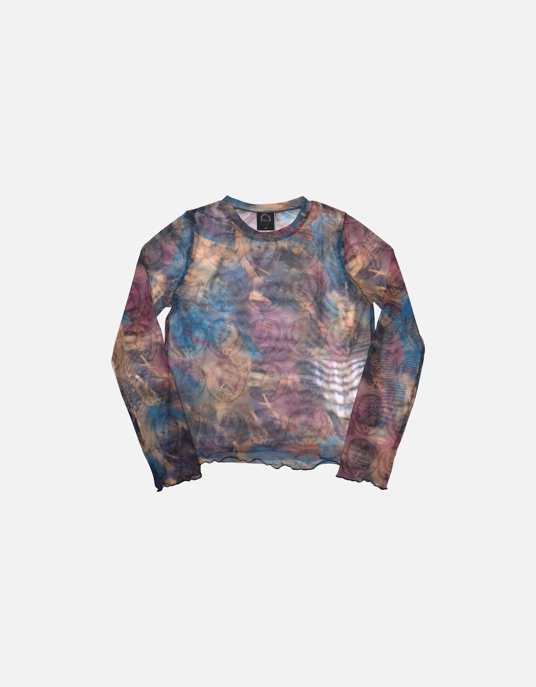 Womens/Ladies Stealy All-Over Print Mesh Long-Sleeved Crop Top, 2 of 1