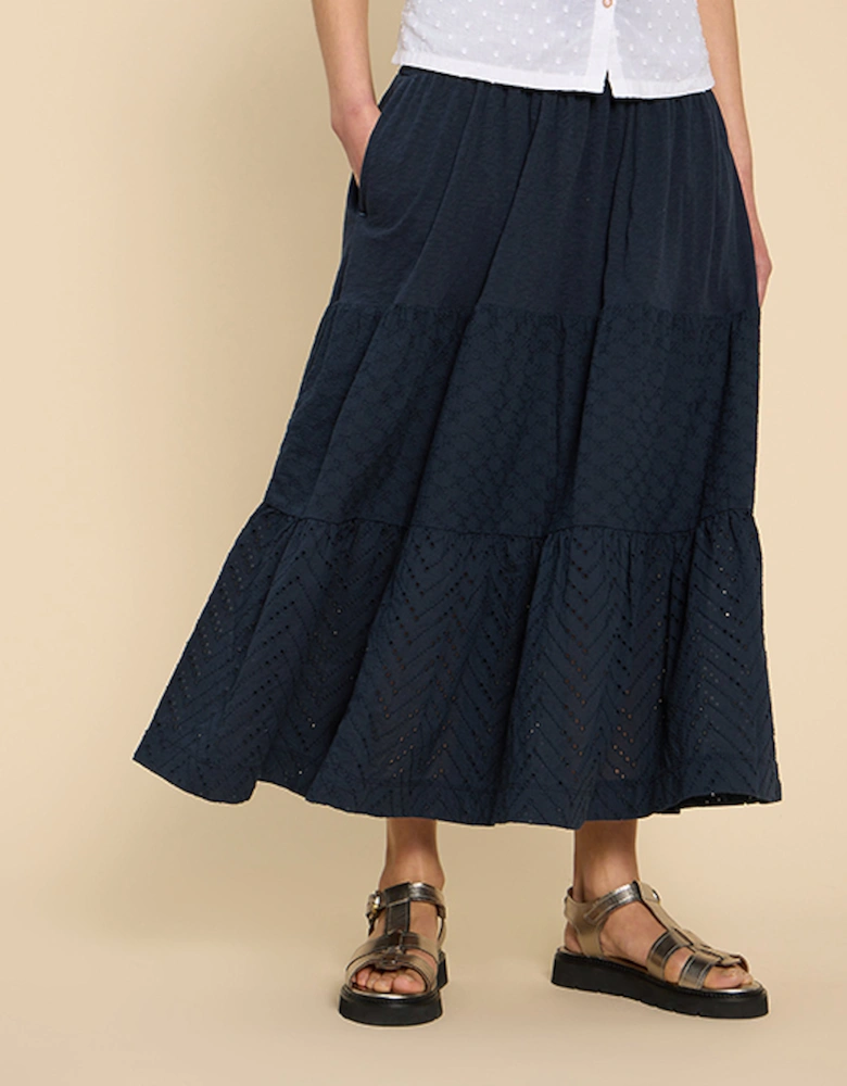 Women's Marissa Broderie Petite Maxi Skirt Dark Navy