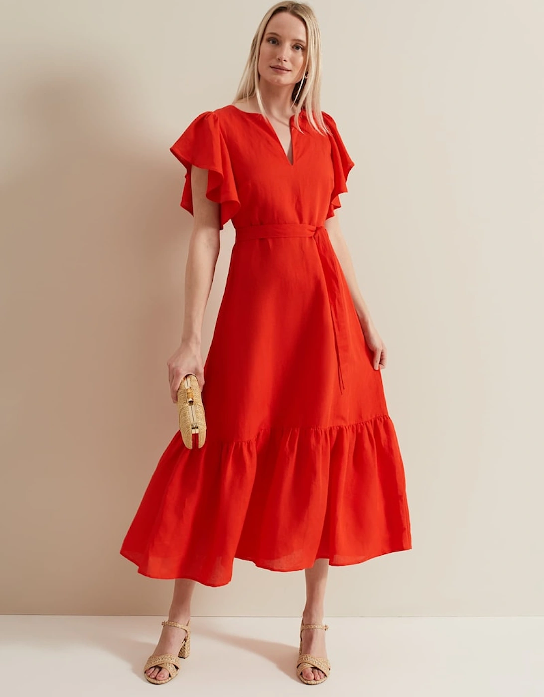 Morgan Red Linen Midi Dress, 2 of 1
