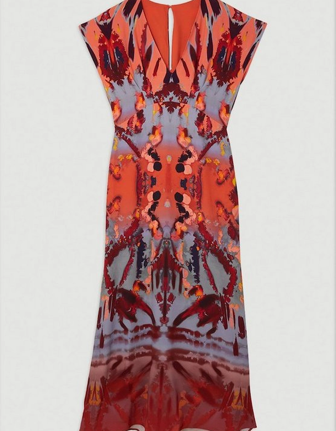 Mirrored Print Satin Crepe Angel Sleeve Woven Maxi Dress