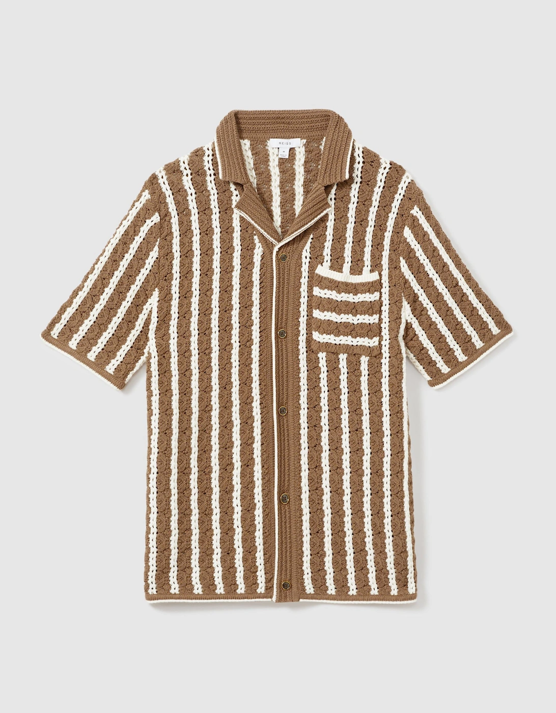 Oversized Crochet Striped Cuban Collar Shirt, 2 of 1