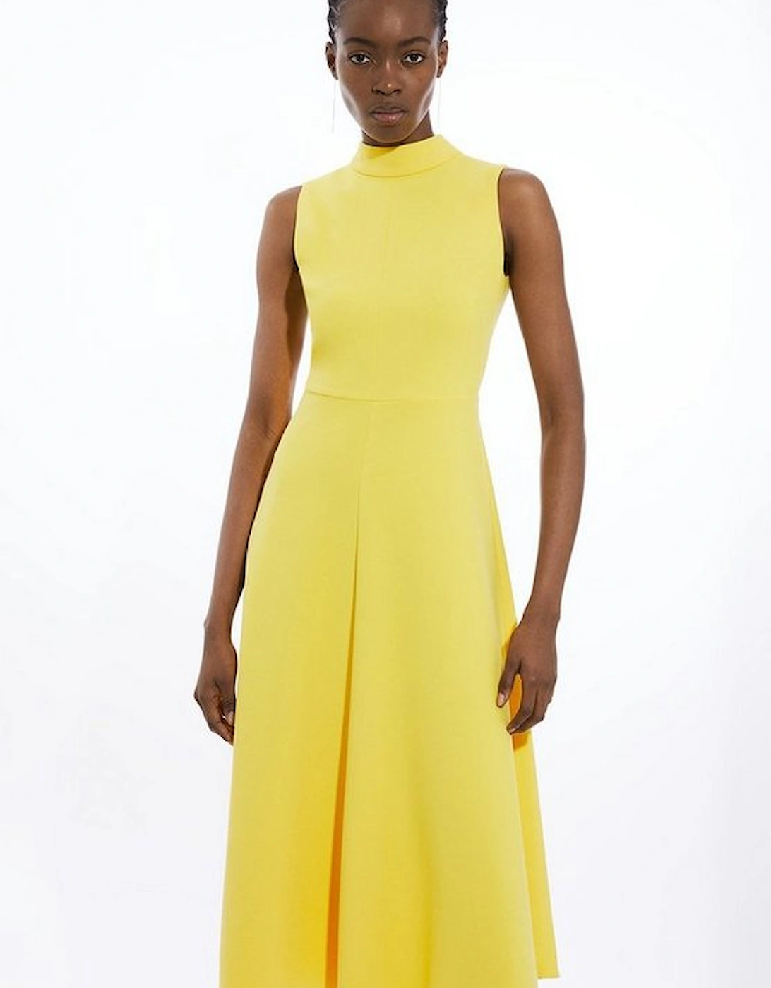 Tailored Stretch High Neck Tie Detail Midi Dress, 4 of 3