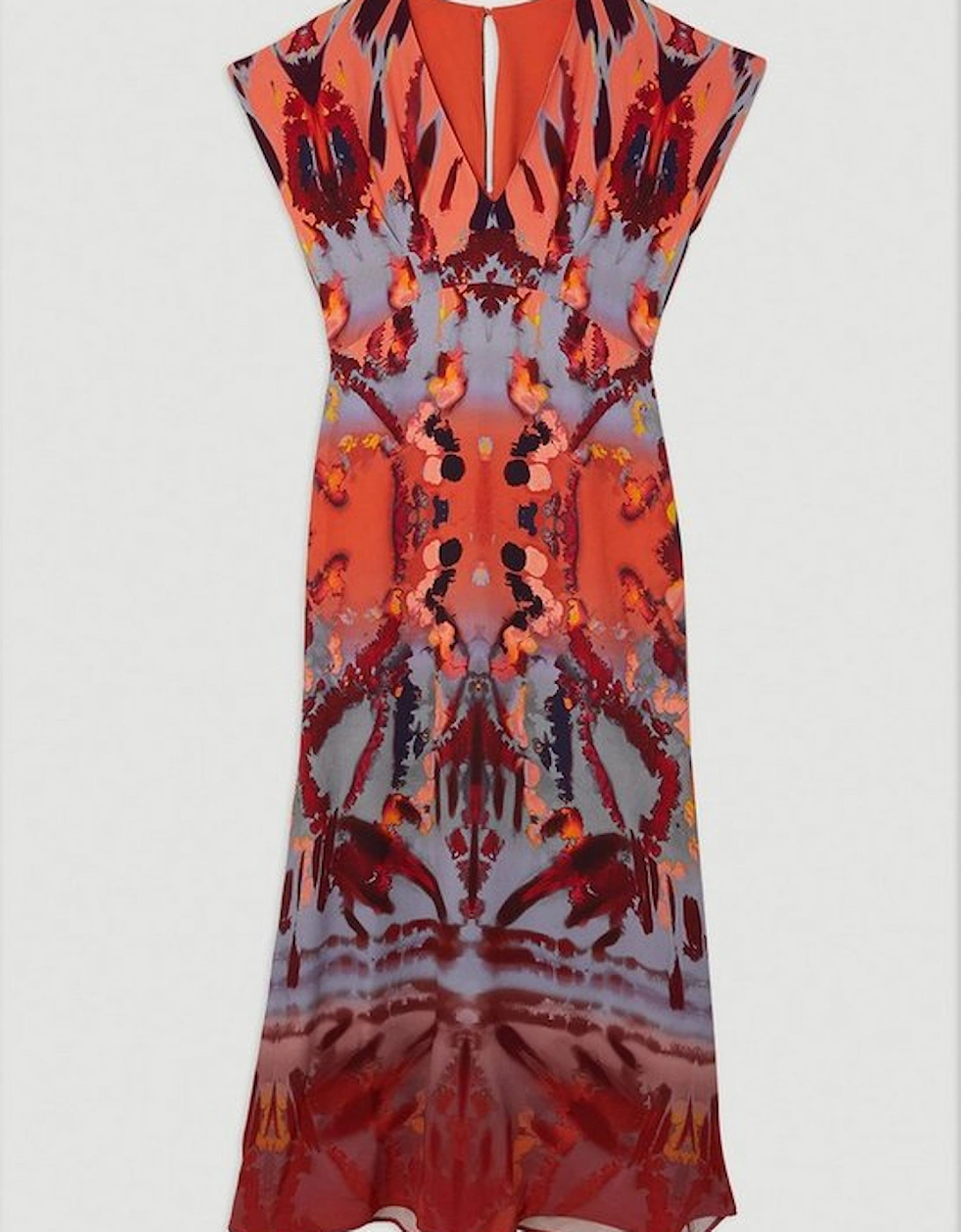Petite Mirrored Print Satin Crepe Angel Sleeve Woven Maxi Dress