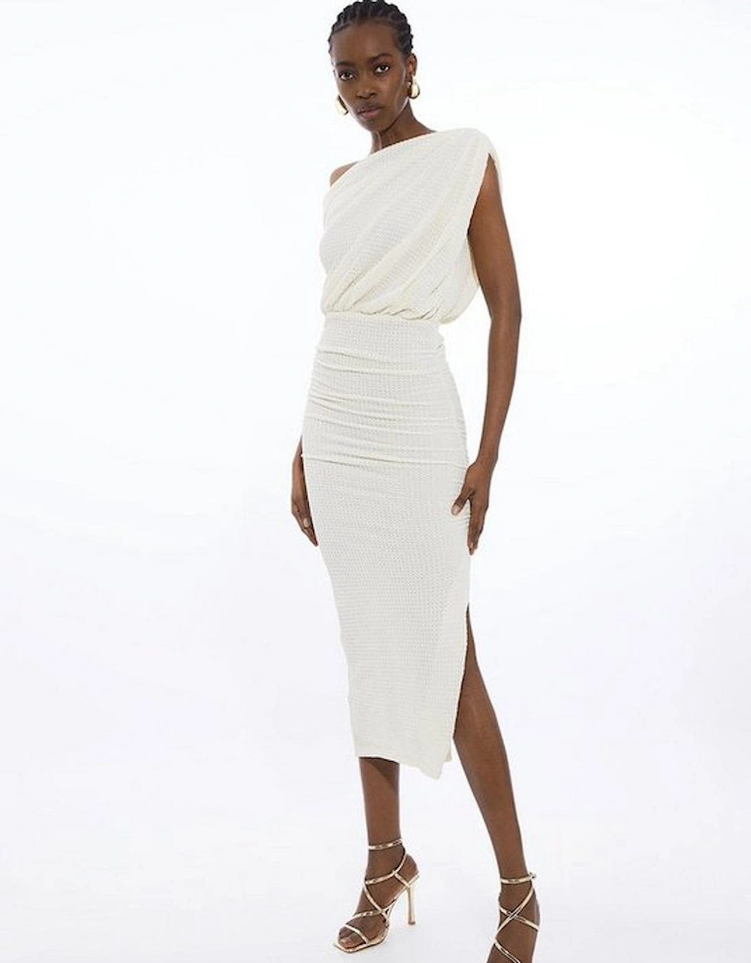 One Shoulder Ruched Textured Jersey Maxi Dress, 2 of 1