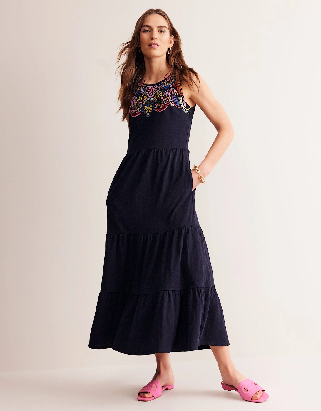 Embroidered Jersey Midi Dress, 2 of 1