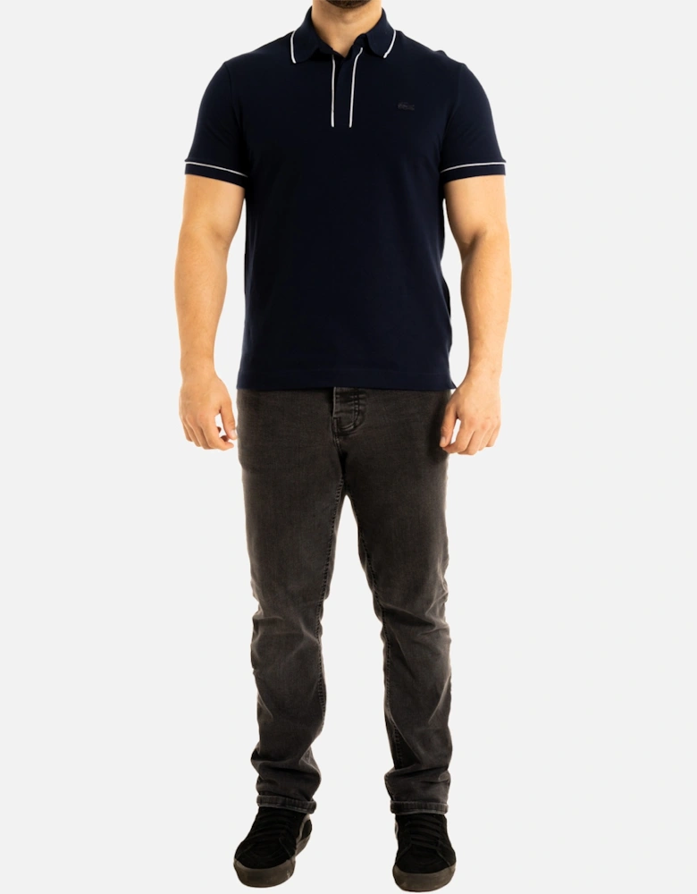 Mens Concealed Button Polo Shirt (Navy)
