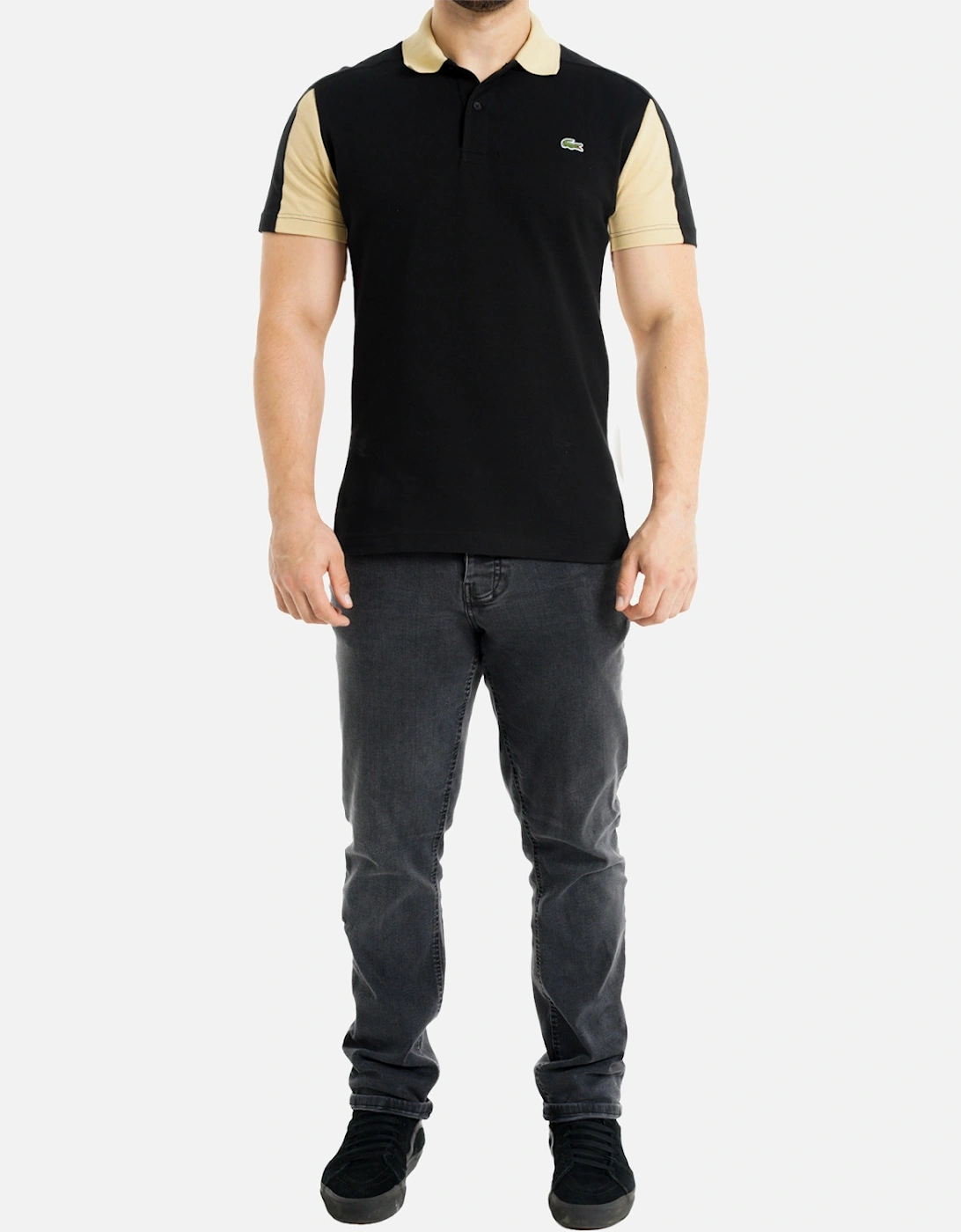 Mens Contrast Panel Polo Shirt (Black/Brown)