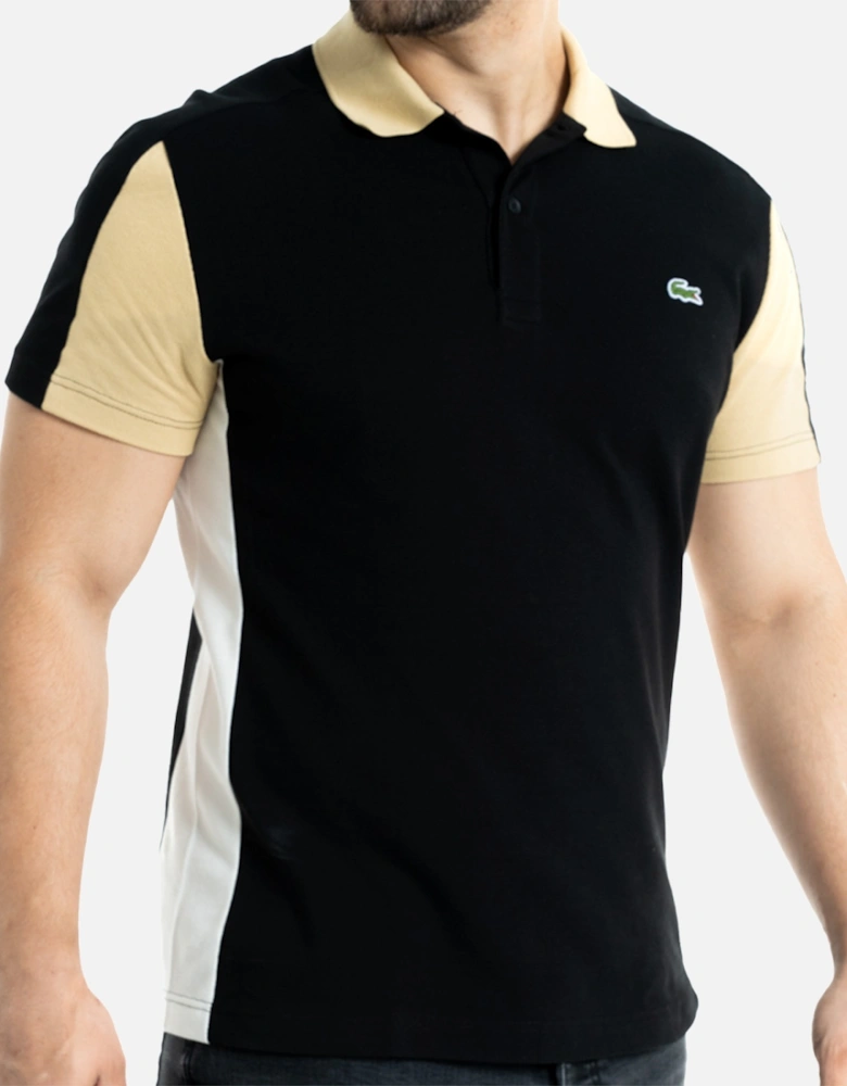 Mens Contrast Panel Polo Shirt (Black/Brown)