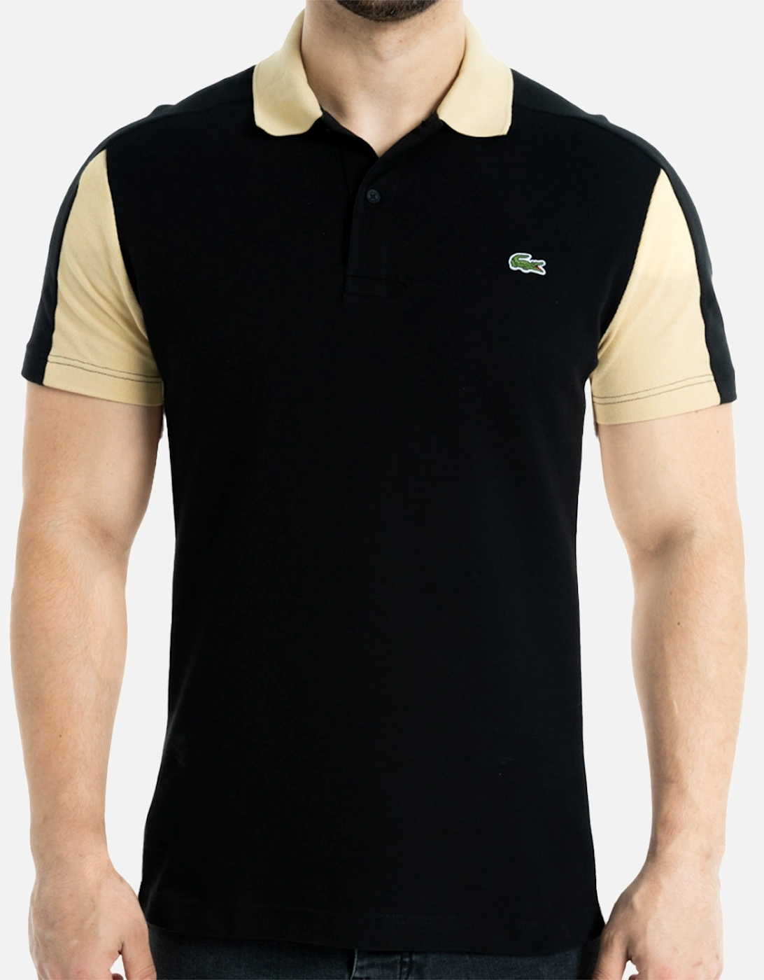 Mens Contrast Panel Polo Shirt (Black/Brown), 8 of 7