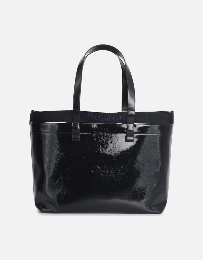 Shiny Coated Canvas Shopper Bag Black