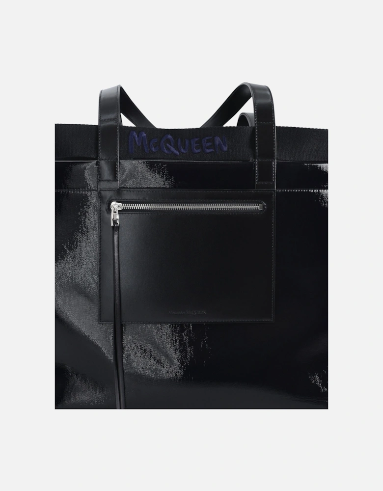 Shiny Coated Canvas Shopper Bag Black