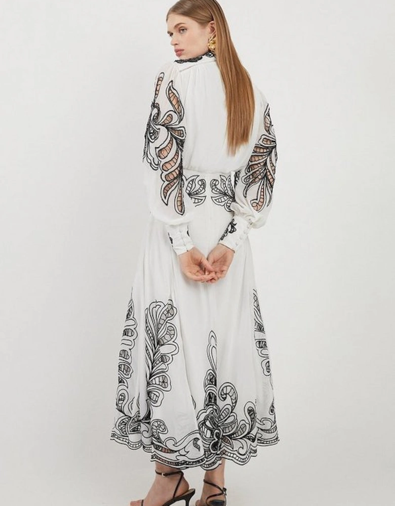 Cutwork Beaded Embroidered Woven Maxi Dress