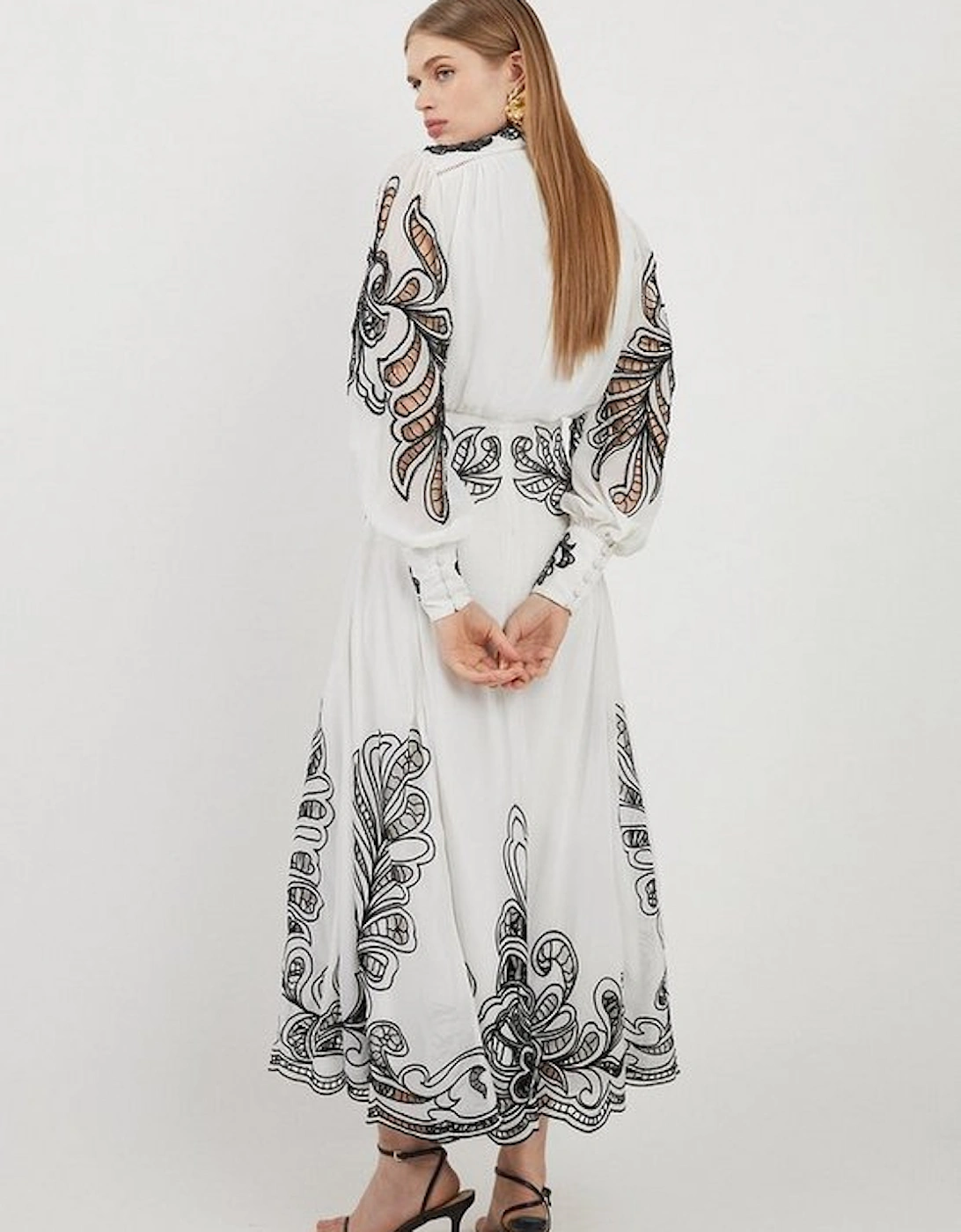 Cutwork Beaded Embroidered Woven Maxi Dress