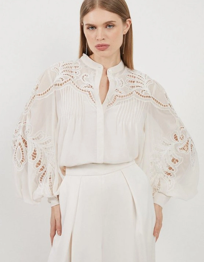Cutwork Beaded Embroidered Woven Blouse