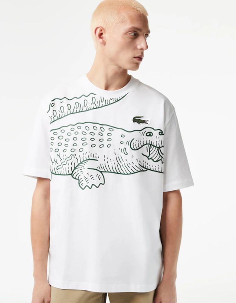Men's Round Neck Loose Fit Crocodile Print T-Shirt