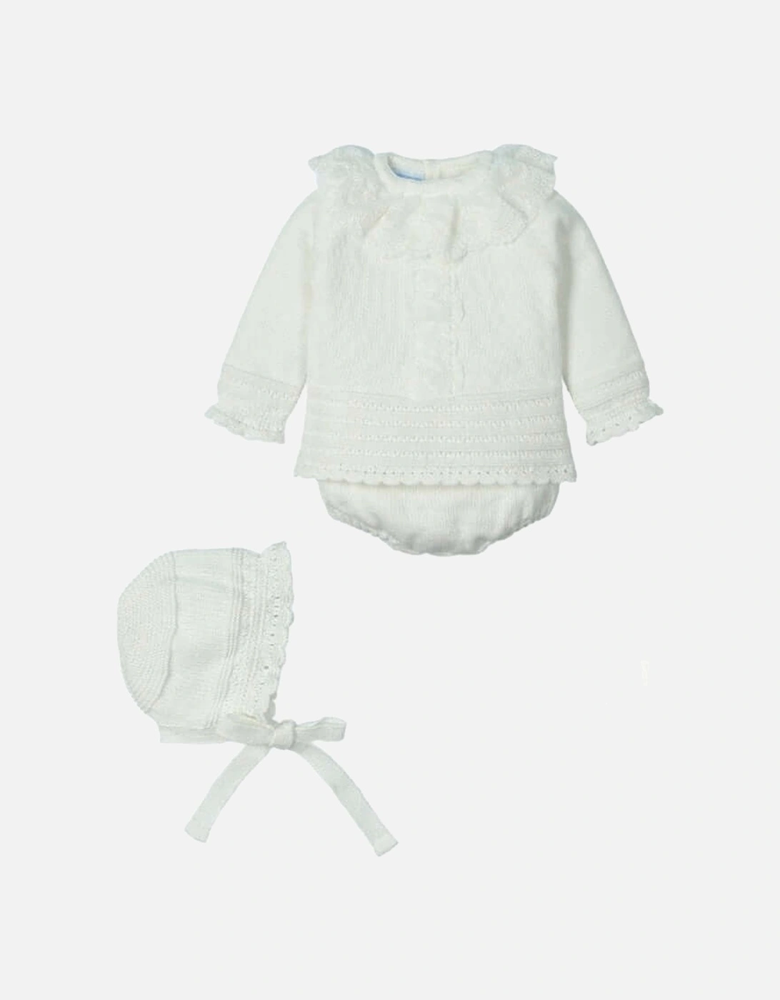 Girls White 3 Piece Set With Bonnet, 2 of 1