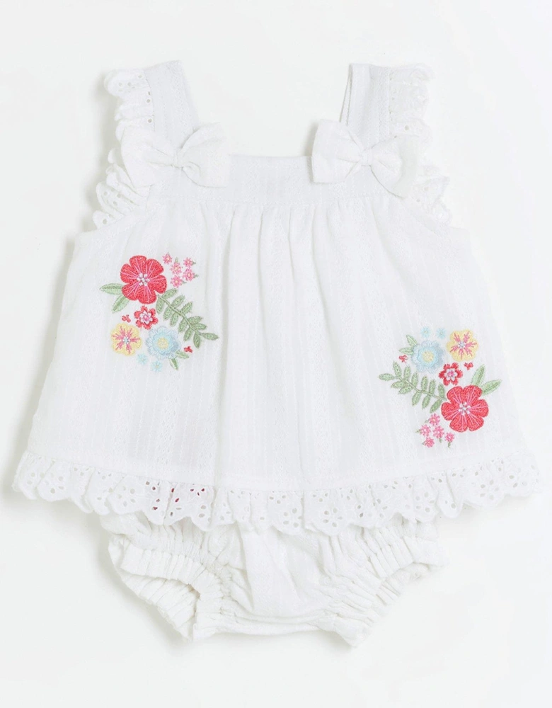 Baby Girls Embroidered Top And Bloomers - White