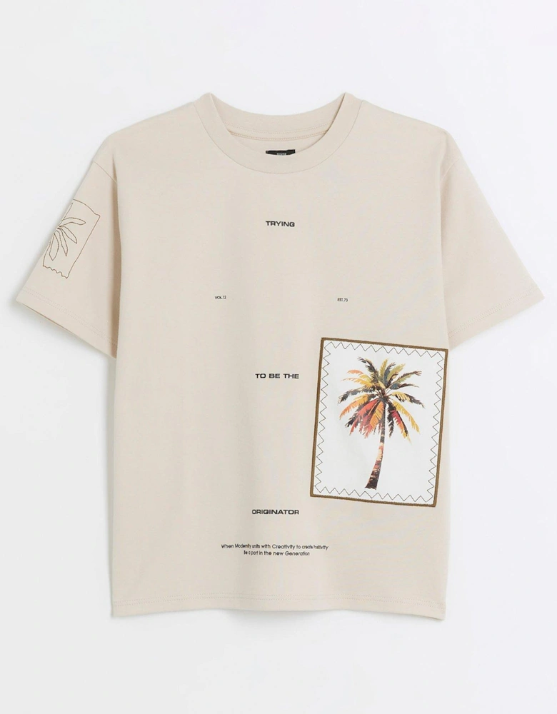 Boys Palm Tree Patch T-shirt - Beige