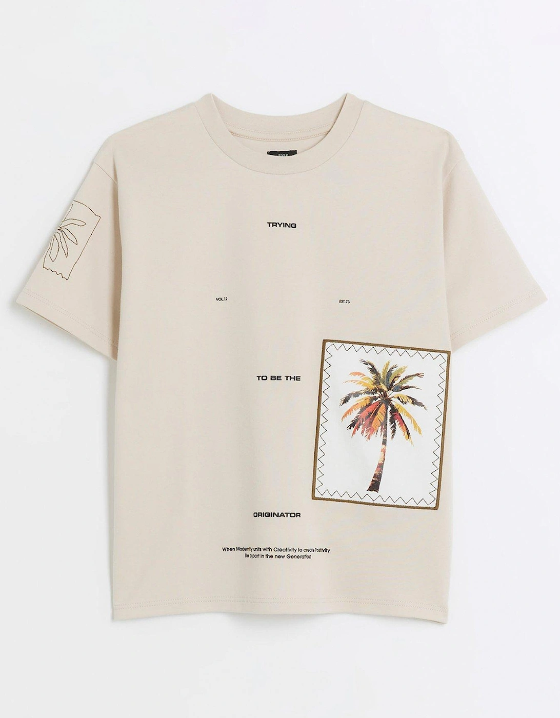 Boys Palm Tree Patch Back Print T-Shirt - Beige, 5 of 4