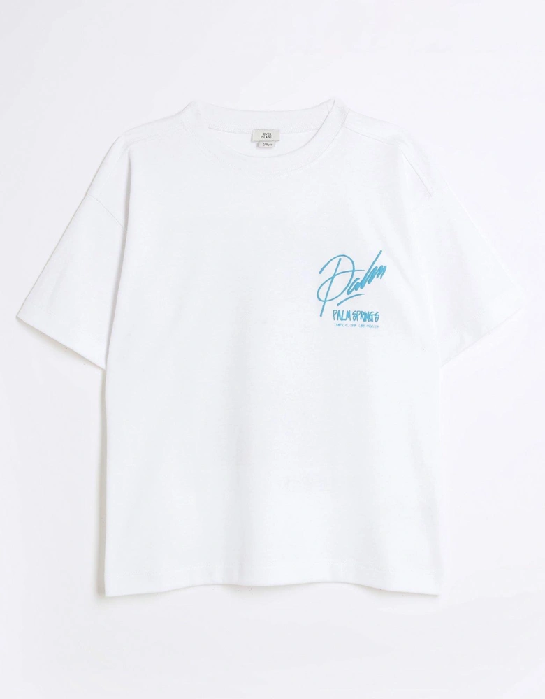 Boys Palm Tree Back Print T-Shirt - White