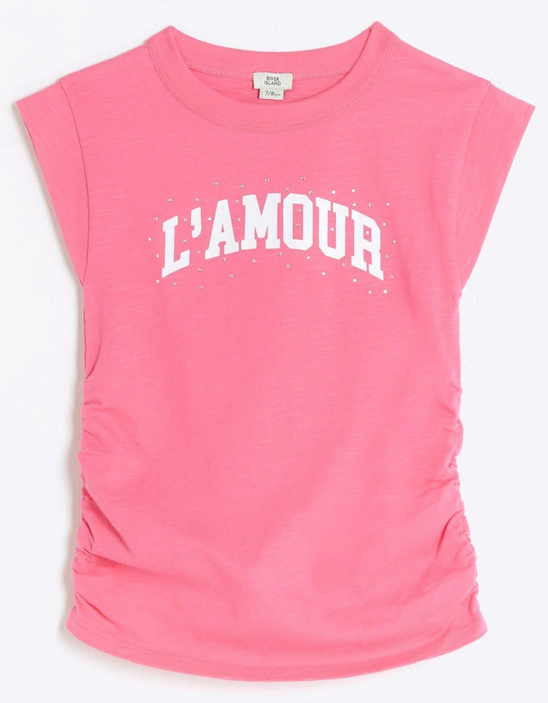 Girls Diamante Graphic T-shirt - Pink