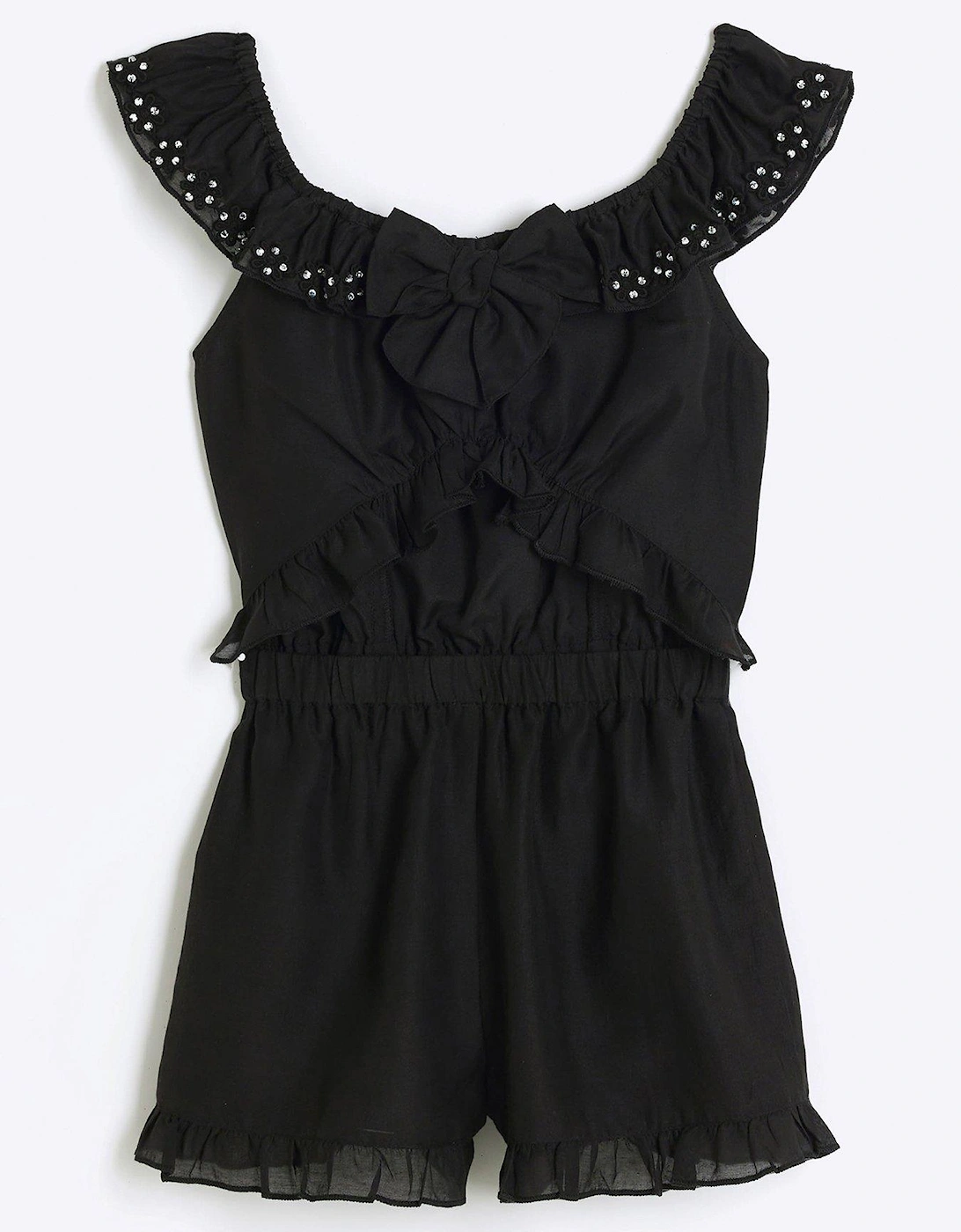 Girls Bow Frill Playsuit - Black, 5 of 4