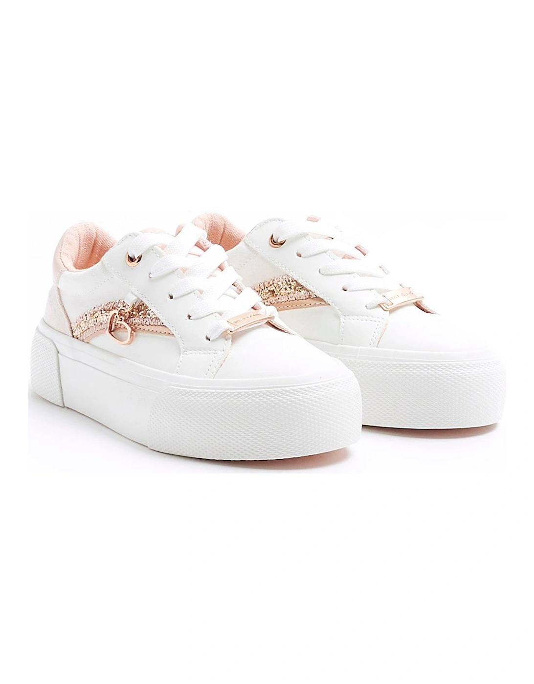 Girls Glitter Lace Up Trainers - Pink