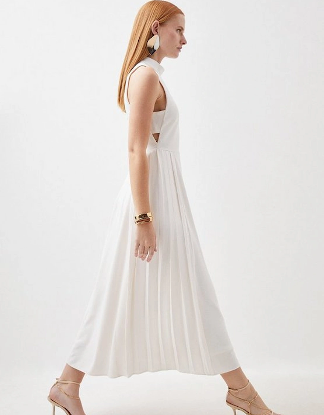 Soft Tailored Pleated Panel Midaxi Dress