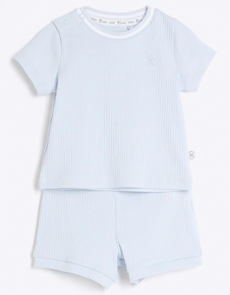 Baby Boys Ribbed T-shirt And Shorts Set - Blue