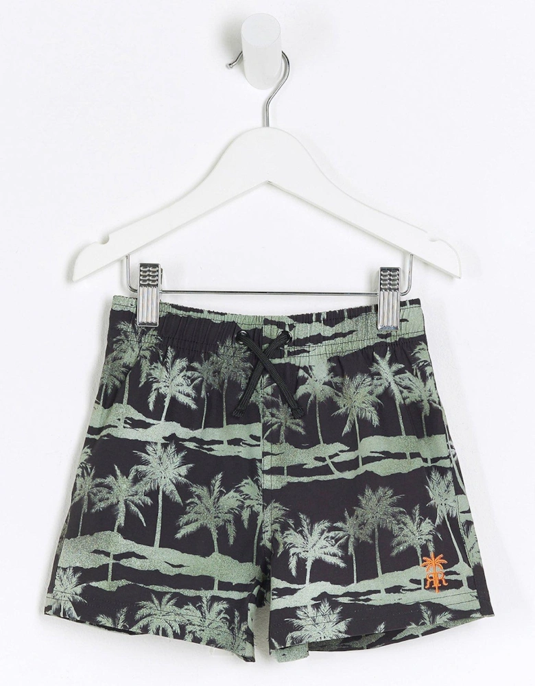 Mini Boys Palm Tree Swim Shorts - Black