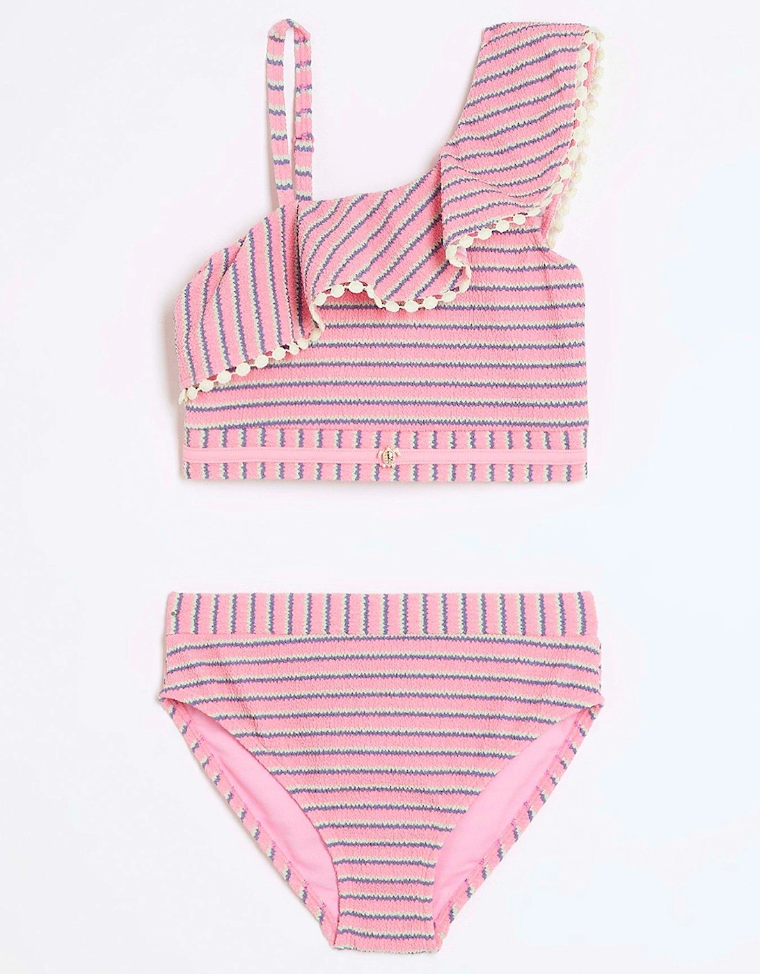 Girls Striped Frill Bikini Set - Pink, 2 of 1