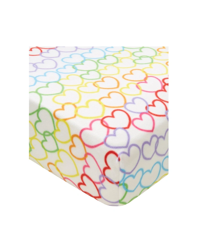 Rainbow Hearts Soft Cosy Fleece Fitted Sheet - Pink