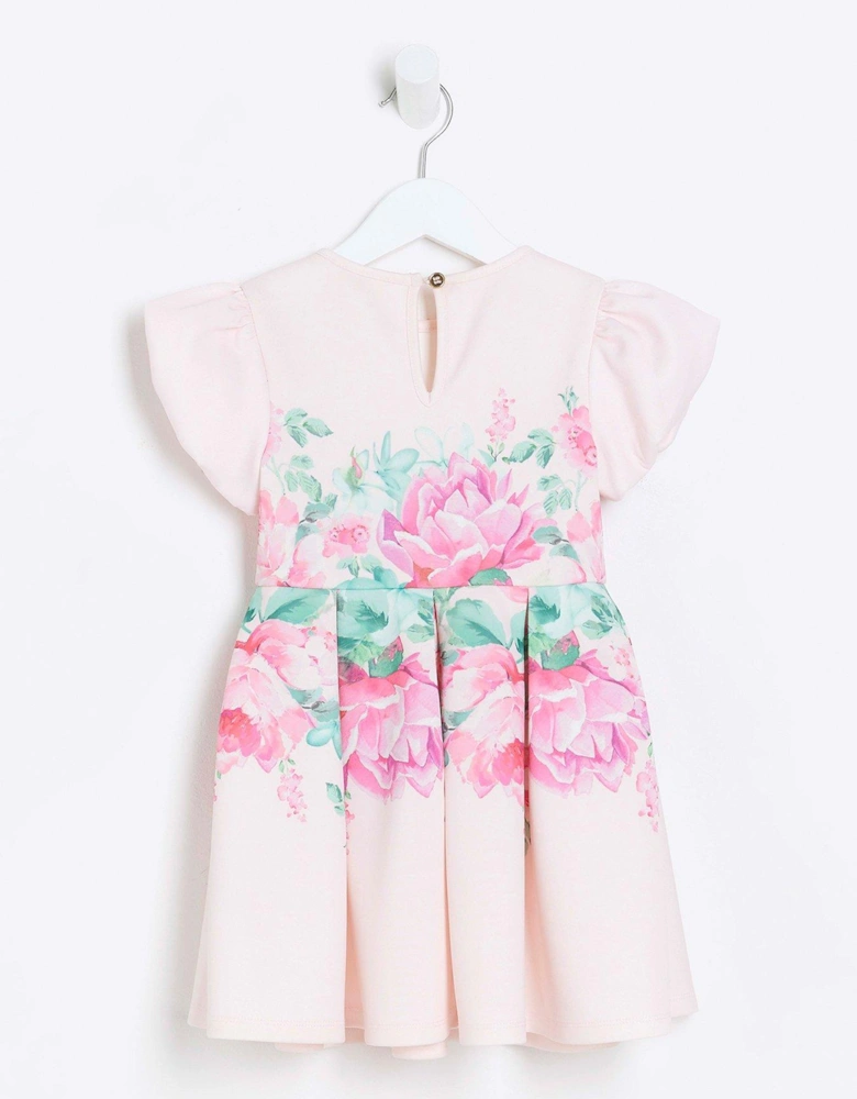Mini Girls Floral Puff Sleeve Dress - Pink
