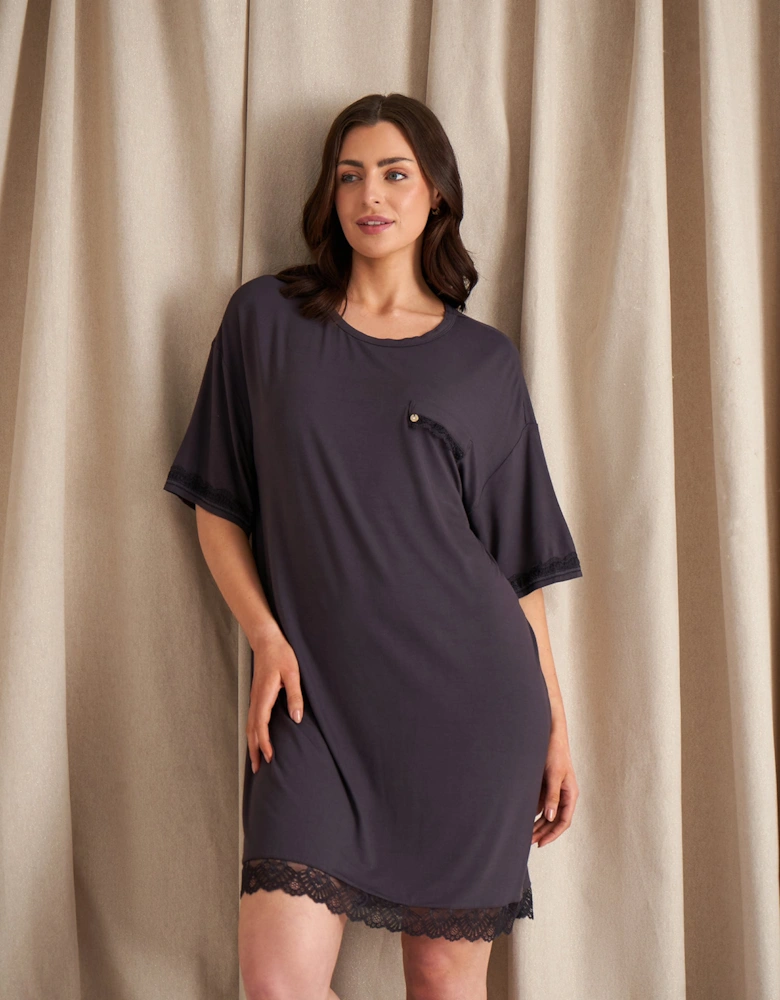 Bamboo Lace Tee Dress in Raven
