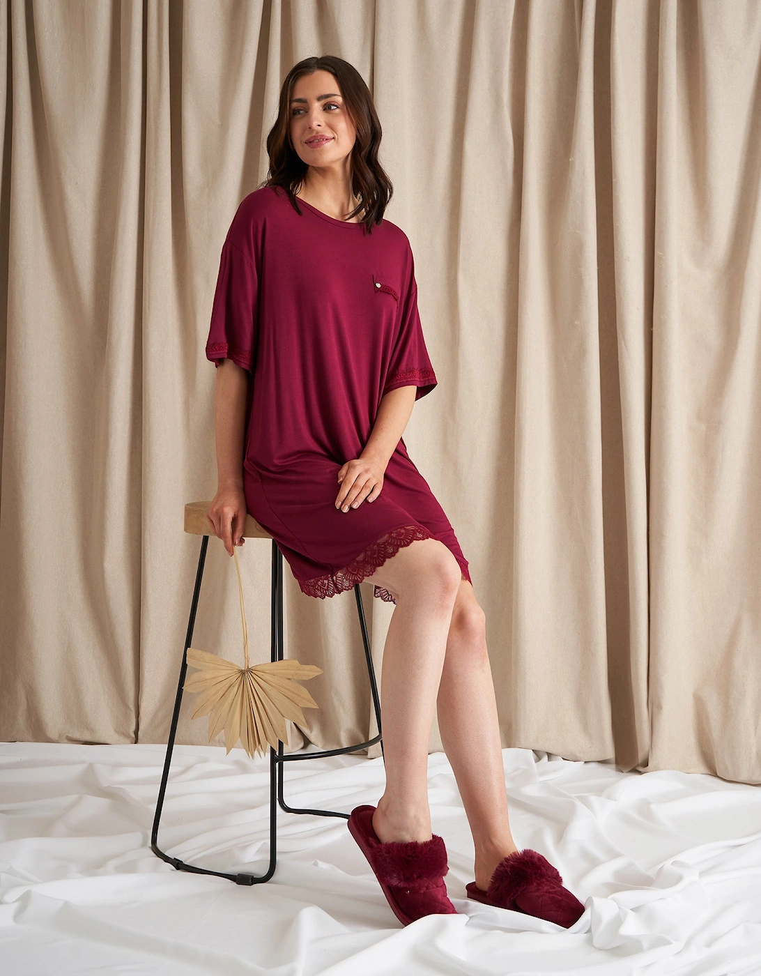 Bamboo Lace Tee Dress in Bordeaux, 5 of 4